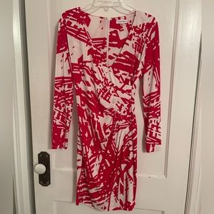 Calvin Klein fitted red and white print wrap dress